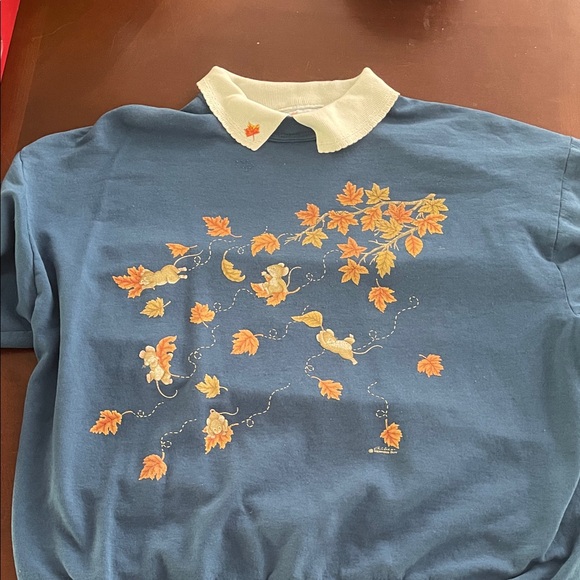 Blue Sweater with Autumn Leaf & Mice Design - Picture 1 of 5